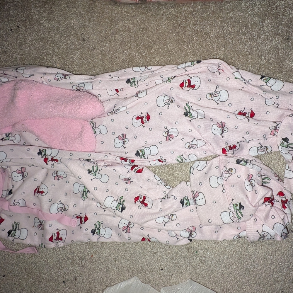 Pink Snowman Pajama Pants Laura Ashley With Fuzzy Socks